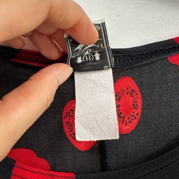 Vintage 90’s Black & Red Fruit Print Short Sleeve Body Con Maxi Slip Dress M - Picture 5 of 7